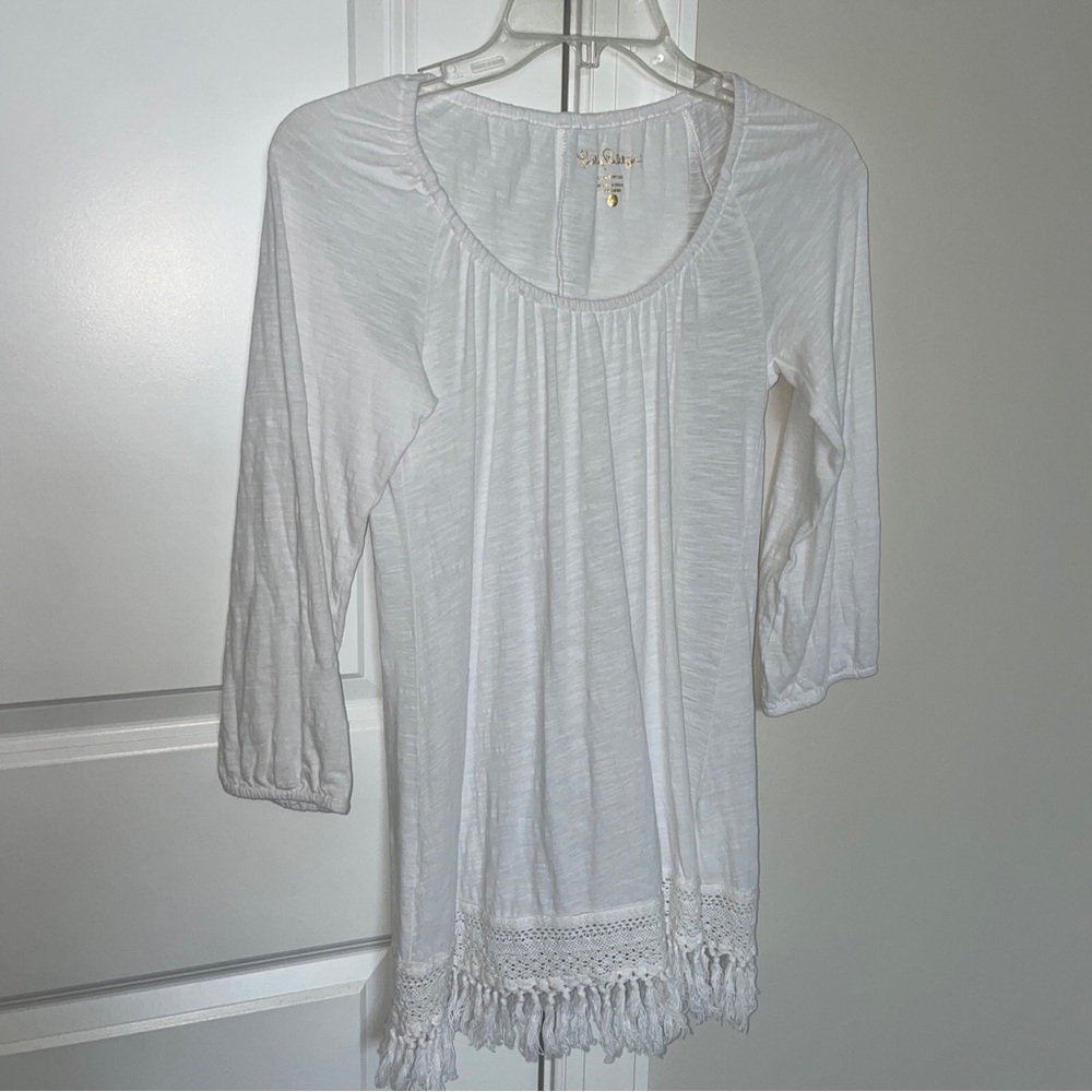 Lilly Pulitzer  White Cotton Top Shirt Blouse With fringe Women’s XS